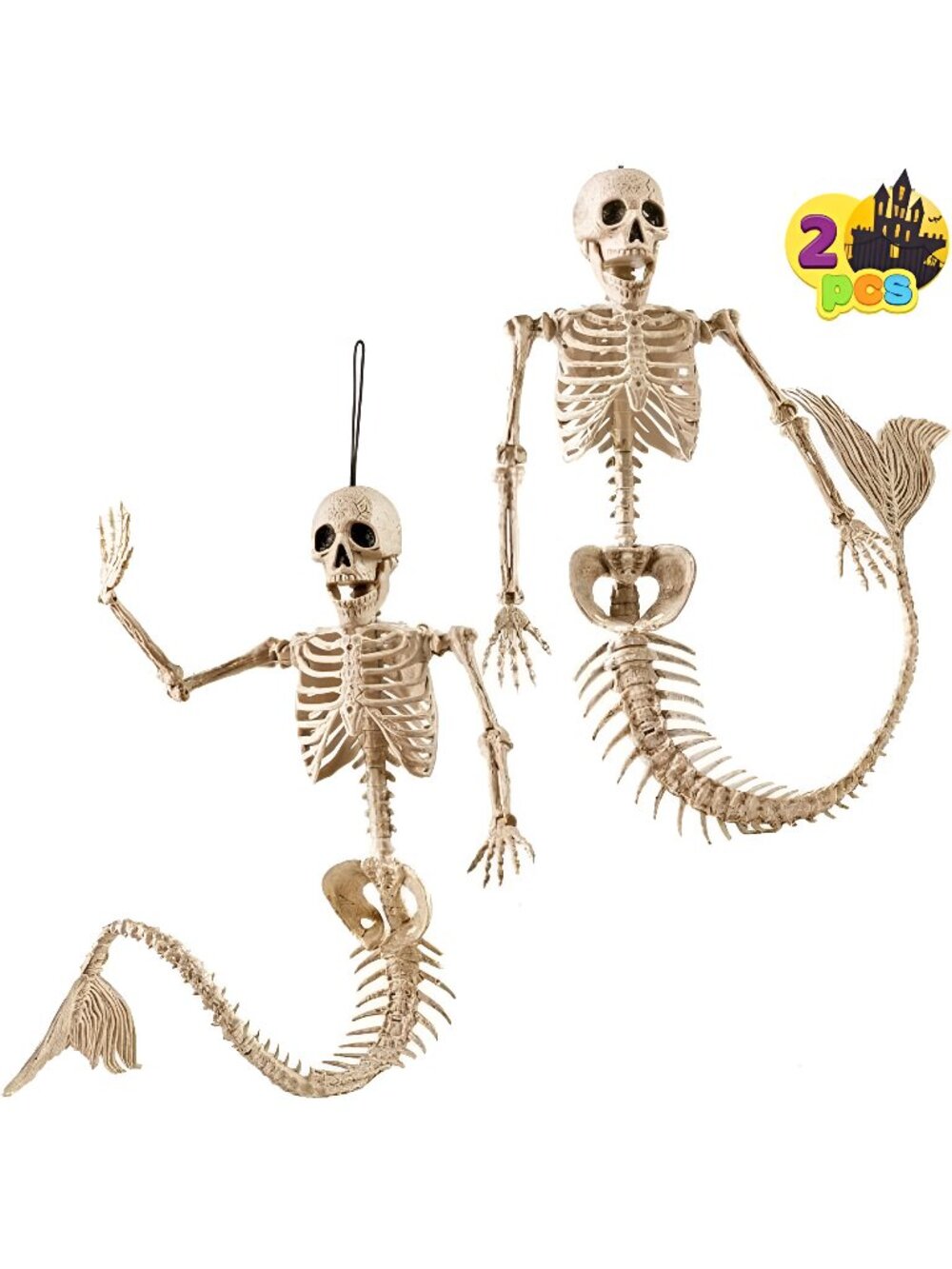 2 PCS 20 Inches Halloween Mermaid Skeleton Plastic Bone with Posable Joints